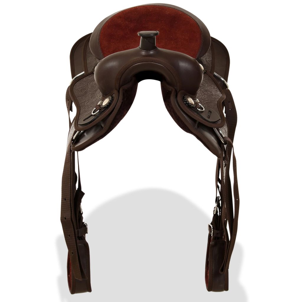 Western Saddle, Headstall&Breast Collar Real Leather 13" Brown