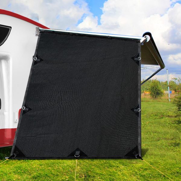 Caravan Privacy Screen 1.95 x 2.2M End Wall Side Sun Shade Roll Out Awning – Black