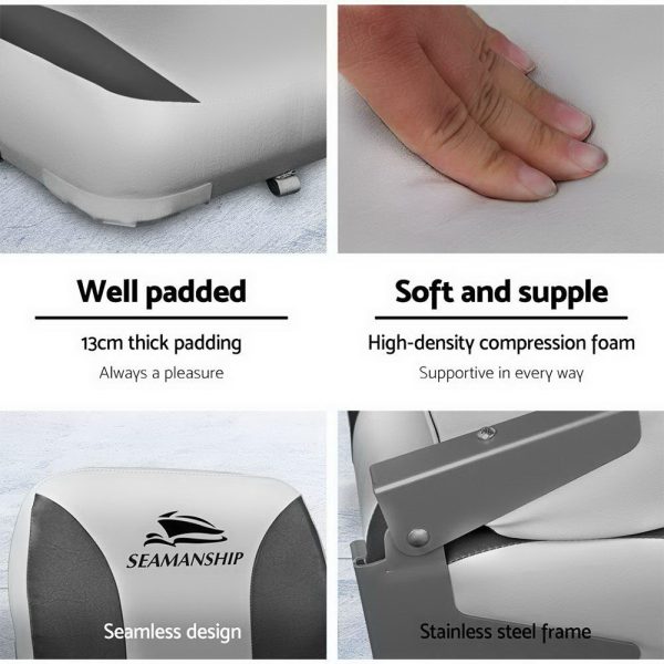 Seamanship Set of 2 Folding Swivel Boat Seats – Grey
