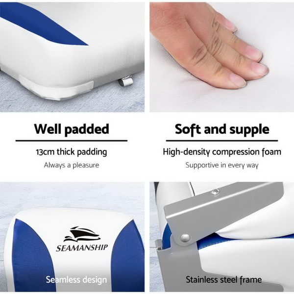 Seamanship Set of 2 Folding Swivel Boat Seats – White and Blue