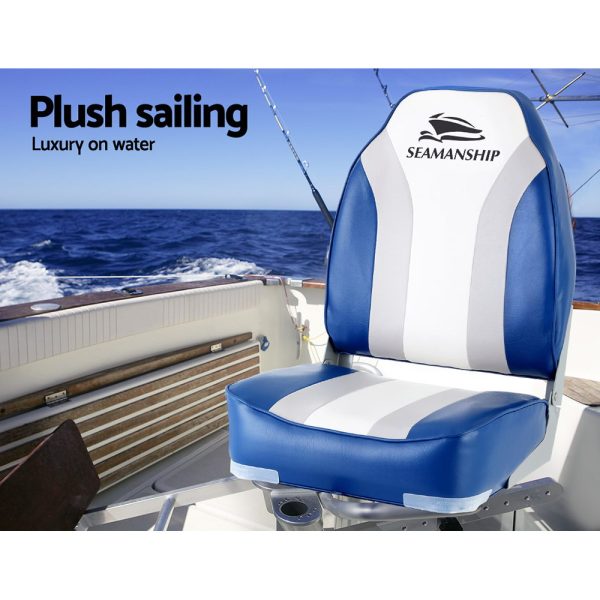 2X Folding Boat Seats Seat Marine Seating Set All Weather Swivels