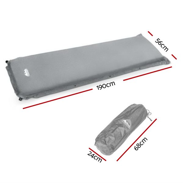 Weisshorn Single Size Self Inflating Matress Mat Joinable 10CM Thick – Grey, 190x56x10 cm