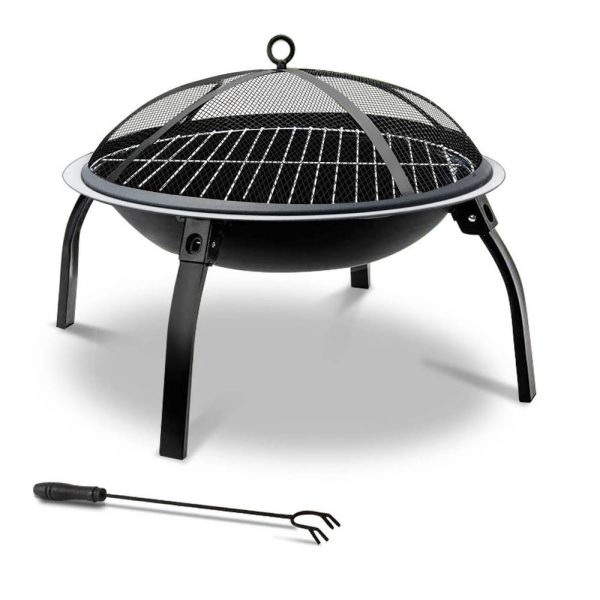 Fire Pit BBQ Charcoal Smoker Portable Outdoor Camping Pits Patio Fireplace – 56x56x43 cm