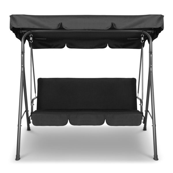 Gardeon Outdoor Swing Chair Hammock 3 Seater Garden Canopy Bench Seat Backyard – Black