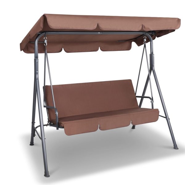 Gardeon Outdoor Swing Chair Hammock 3 Seater Garden Canopy Bench Seat Backyard – Coffee
