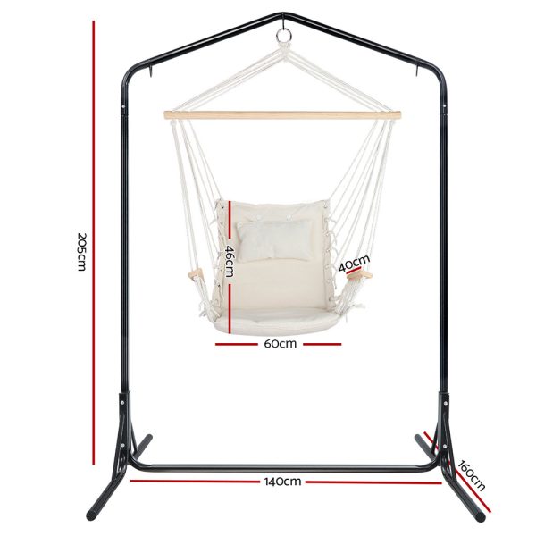 Gardeon Hammock Hanging Swing Chair – Cream, With U Shap Stand