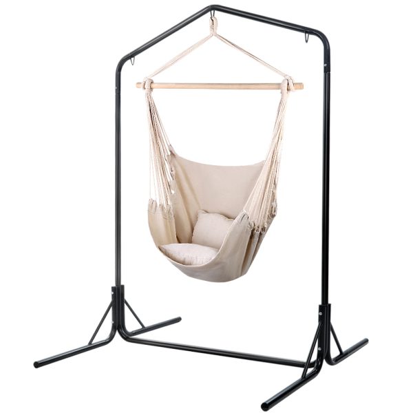 Gardeon Hammock Swing Chair – Cream, With U Shap Stand
