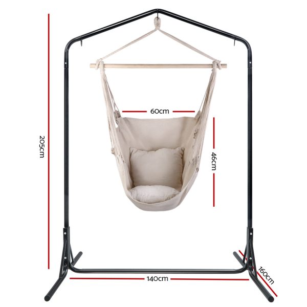 Gardeon Hammock Swing Chair – Cream, With U Shap Stand