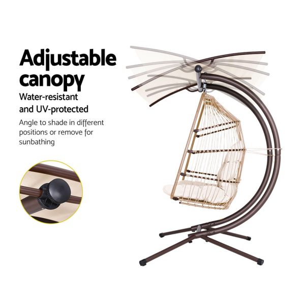 Gardeon Outdoor Furniture Lounge Hanging Swing Chair Egg Hammock Stand Rattan Wicker – Latte