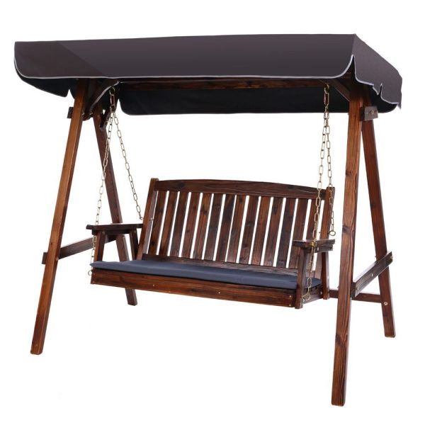 Gardeon Swing Chair Wooden Garden Bench Canopy Outdoor Furniture – Charcoal, 3 Seater
