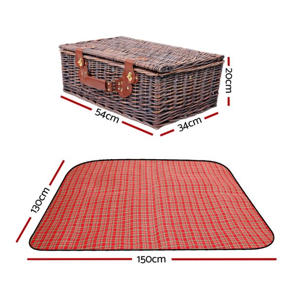 4 Person Picnic Basket Wicker Set Baskets Outdoor Insulated Blanket