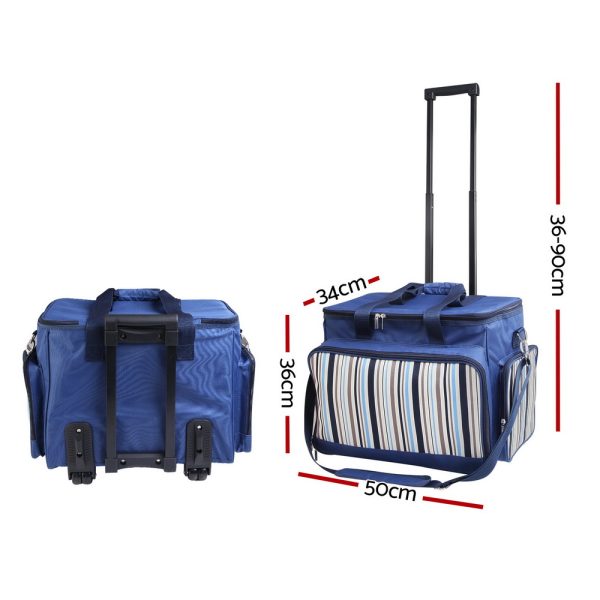 6 Person Picnic Basket Set Picnic Bag Cooler Wheels Insulated Bag