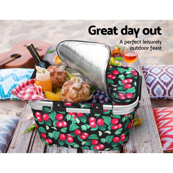 Alfresco Folding Picnic Bag Basket Cooler Hamper Camping Hiking Insulated Lunch – Black