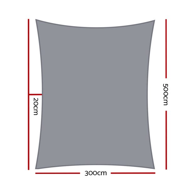 Instahut Sun Shade Sail Cloth Shadecloth Rectangle Canopy 280gsm – Grey, 3×5 m