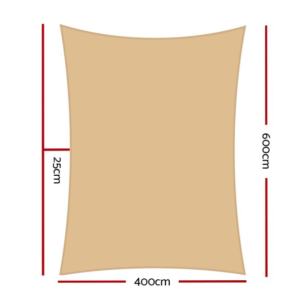 Instahut Sun Shade Sail Cloth Shadecloth Rectangle Canopy 280gsm – Sand Beige, 4×6 m