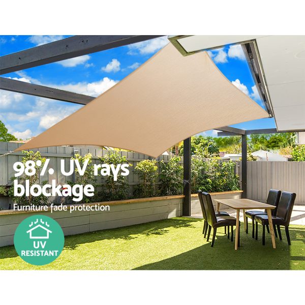 Instahut Sun Shade Sail Cloth Shadecloth Rectangle Canopy 280gsm – Sand Beige, 5×6 m