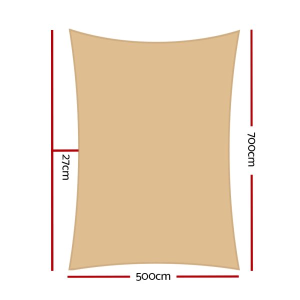 Instahut Sun Shade Sail Cloth Shadecloth Rectangle Canopy 280gsm – Sand Beige, 5×7 m