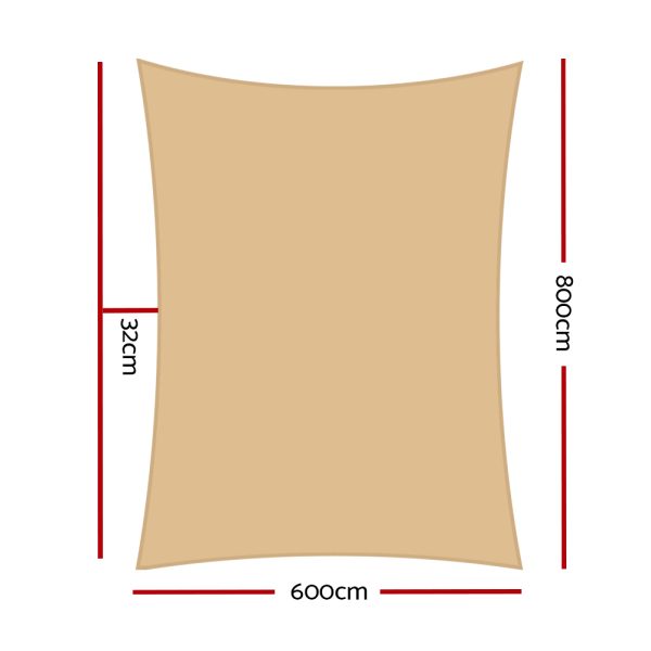 Instahut Sun Shade Sail Cloth Shadecloth Rectangle Heavy Duty Sand Canopy – 6×8 m