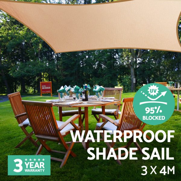 Instahut Waterproof Rectangle Shade Sail Cloth – Sand Beige – 3×4 m