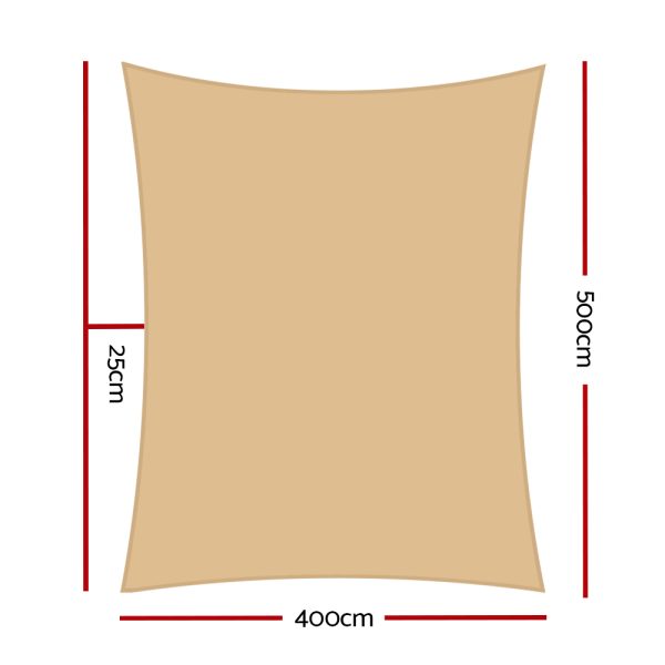Instahut Waterproof Rectangle Shade Sail Cloth – Sand Beige – 4×5 m