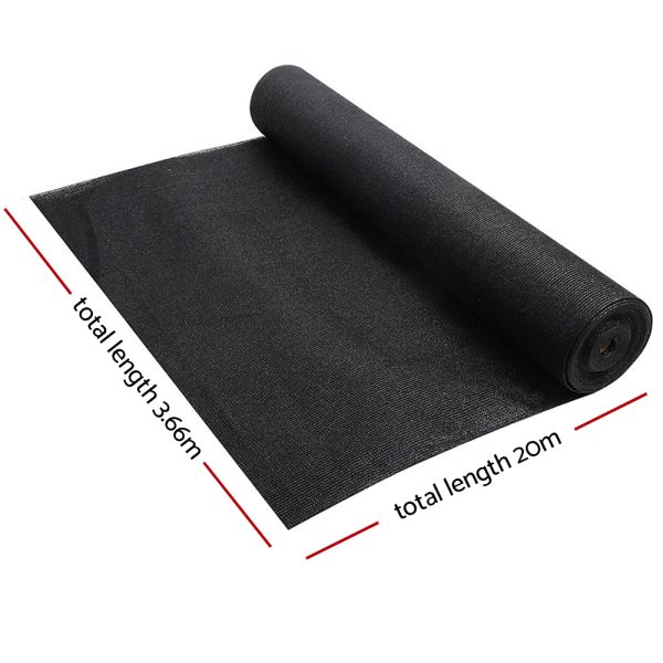 Instahut Shade Sail Cloth – Black, 3.66×20 m