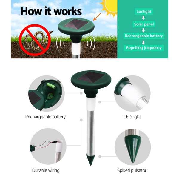 Gardeon LED Solar Snake Repeller Pulse Plus Ultrasonic Pest Rodent Repellent – 12