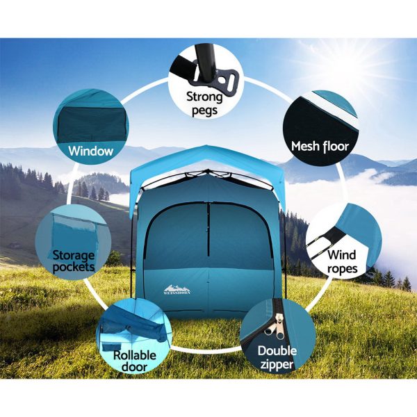 Pop Up Camping Shower Tent Portable Toilet Outdoor Change Room Blue
