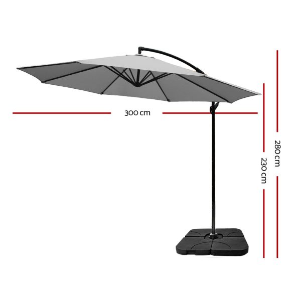 3M Umbrella with Base Outdoor Umbrellas Cantilever Sun Beach Garden Patio