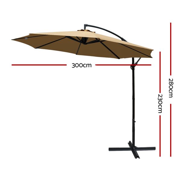 Instahut 3M Cantilevered Outdoor Umbrella – Beige