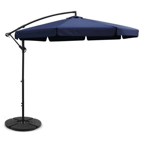 Instahut 3M Umbrella with 48x48cm Base Outdoor Umbrellas Cantilever Sun Beach UV – Navy Blue