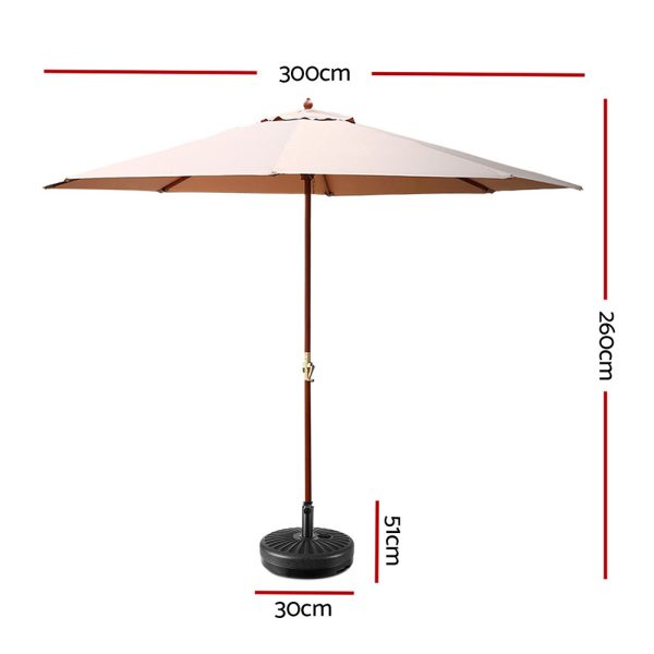 Instahut Outdoor Umbrella 3M Pole Cantilever Stand Garden Umbrellas Patio – Beige, With Base