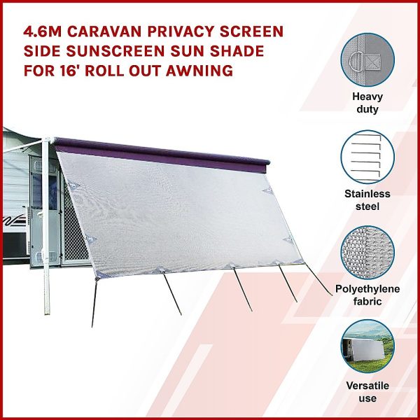 4.6m Caravan Privacy Screen Side Sunscreen Sun Shade for 16′ Roll Out Awning