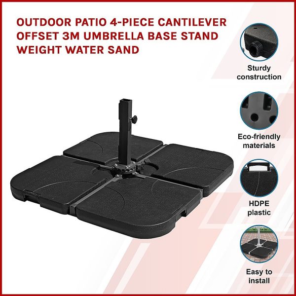 Outdoor Patio 4-Piece Cantilever Offset 3M Umbrella Base Stand Weight Water Sand