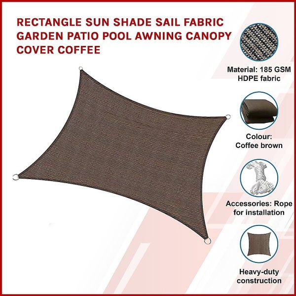 Rectangle Sun Shade Sail Fabric Garden Patio Pool Awning Canopy Cover Coffee