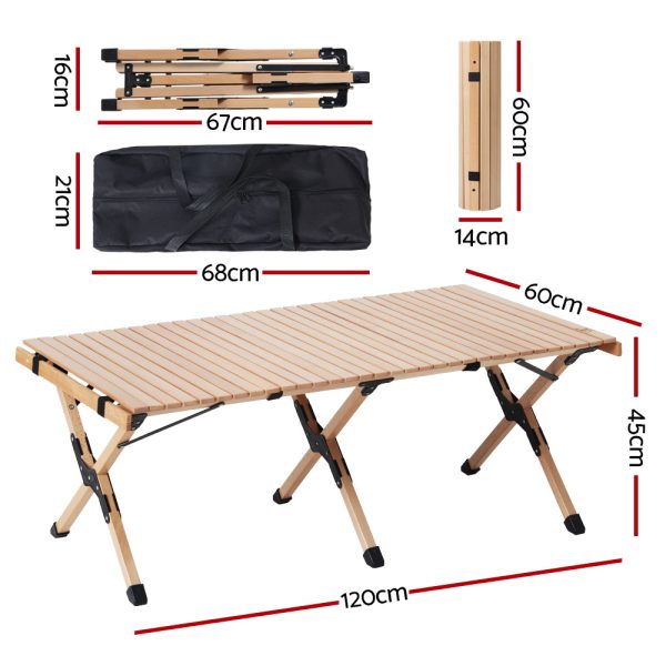 Gardeon Outdoor Furniture Wooden Egg Roll Picnic Table Camping Desk – 120x60x45 cm