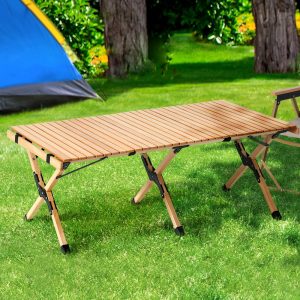 Gardeon Outdoor Furniture Wooden Egg Roll Picnic Table Camping Desk – 120x60x45 cm