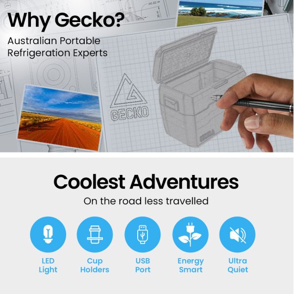 GECKO 40L Portable Fridge Freezer 12V/24V/240V for Camping, Car, Caravan, Boats