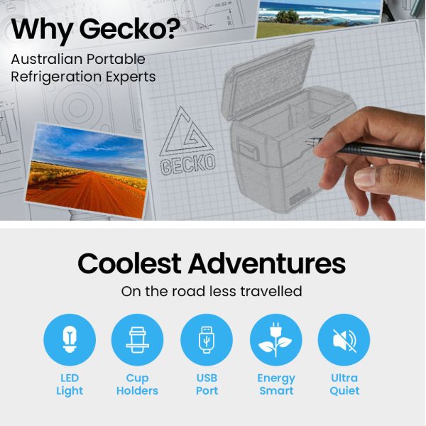 Gecko 65L Portable Fridge Freezer 12V/24V/240V for Camping, Car, Caravan, Boats