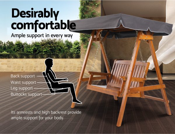 Swing Chair Wooden Garden Bench Canopy Outdoor Furniture – Teak, 2 Seater