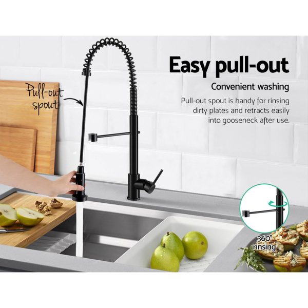 Cefito Pull Out Kitchen Tap Mixer Basin Taps Faucet Vanity Sink Swivel Brass WEL In Black