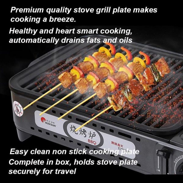Portable Gas BBQ Stove with PRO Grill Plate Outdoor Barbecue Cooking Burner Kit Butane Camping