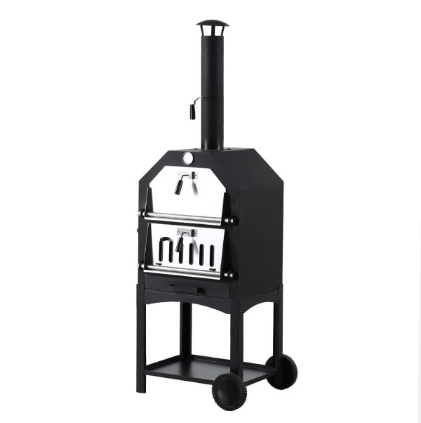 3in1 Charcoal BBQ Grill Steel Pizza Oven Smoker Outdoor Portable Barbecue Camp