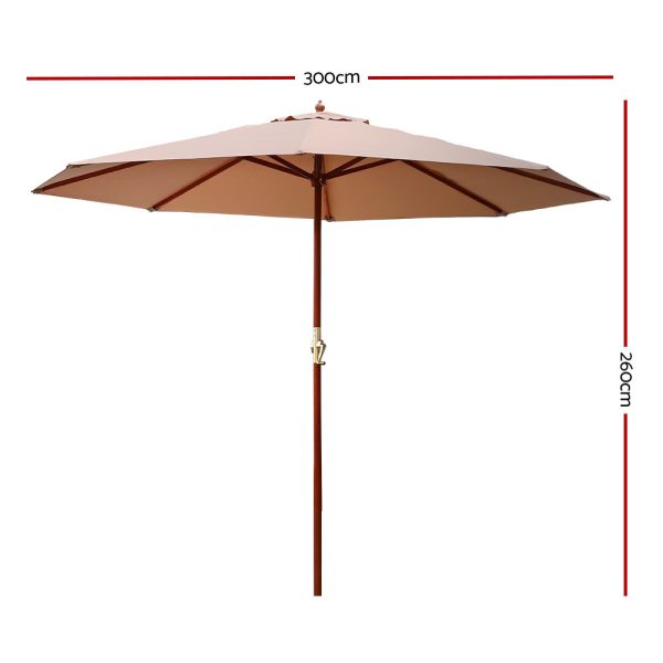 Outdoor Umbrella 3M Pole Cantilever Stand Garden Umbrellas Patio – Beige, Without Base