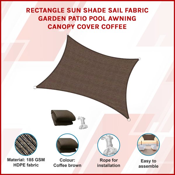 Rectangle Sun Shade Sail Fabric Garden Patio Pool Awning Canopy Cover Coffee