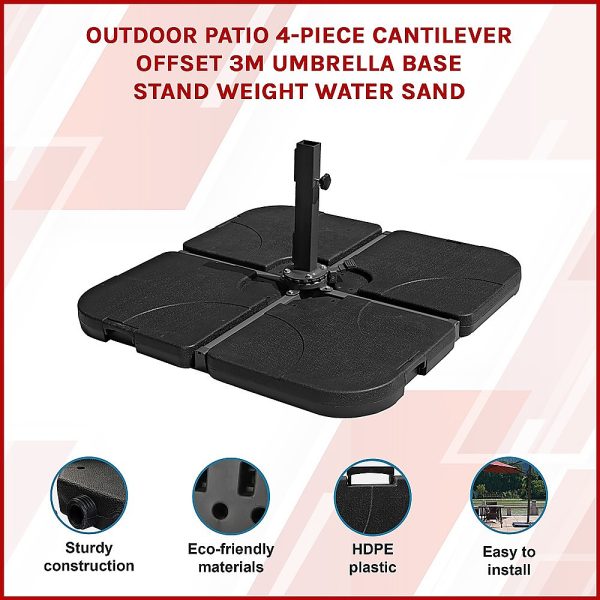 Outdoor Patio 4-Piece Cantilever Offset 3M Umbrella Base Stand Weight Water Sand